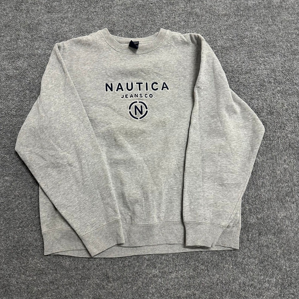Nautica Sweatshirt Mens XXL Grey Jeans Co. Embroidered Logo Crew Neck Pullover